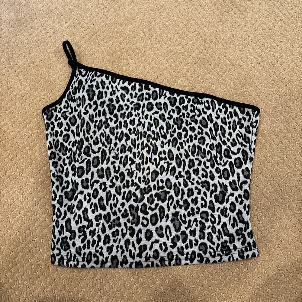 Superdown Black and White One Shoulder Leopard Tank Top
